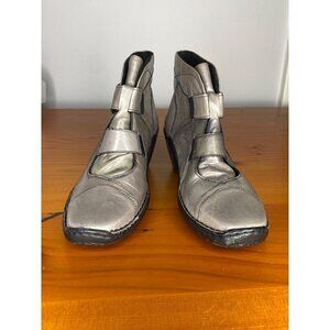 Josef Seibel Womens Grey Leather Heeled Ankle Boots Size 6 With Velcro Closure
